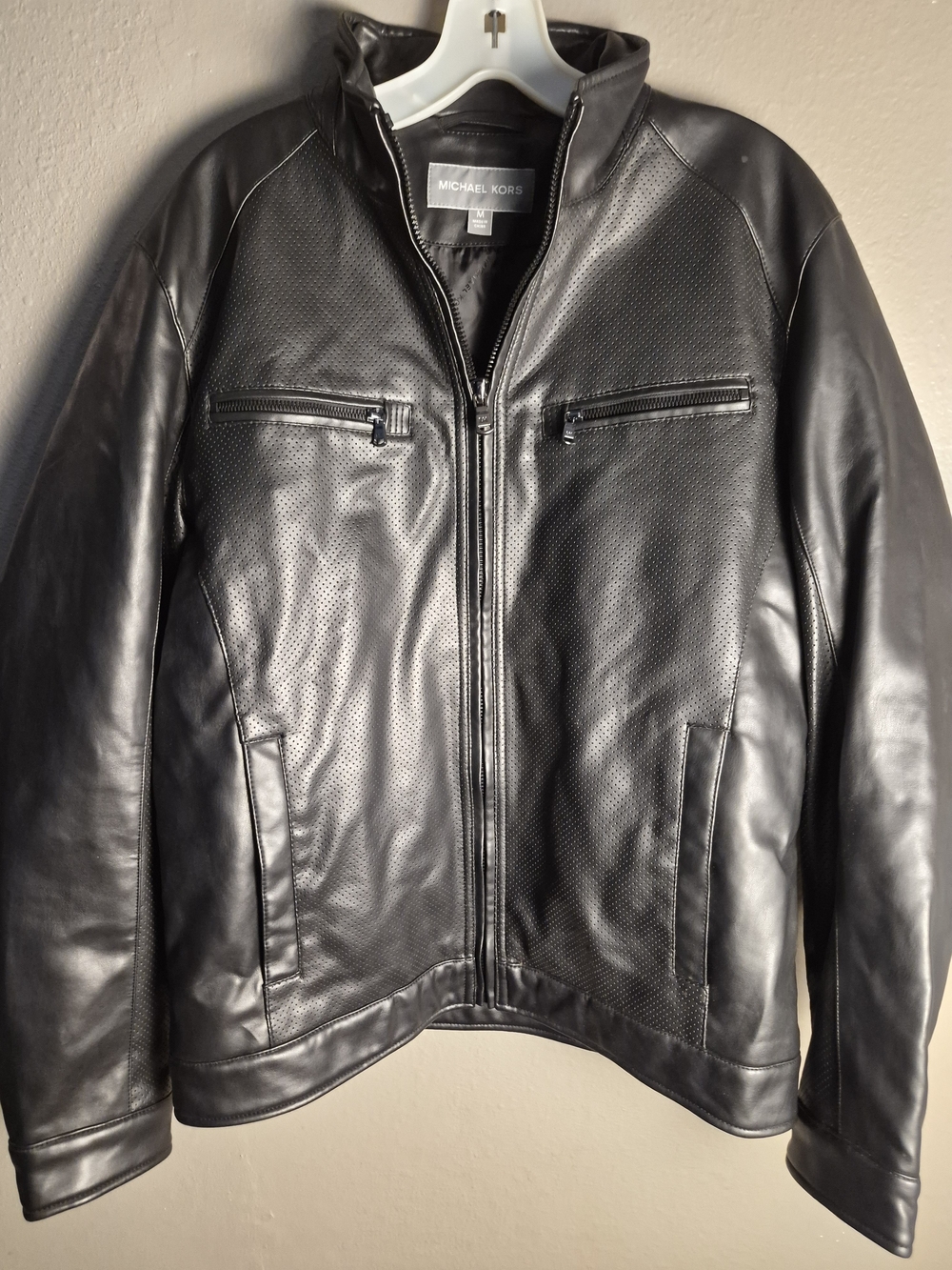 Michael Kors Black Perforated Bomber Jacket